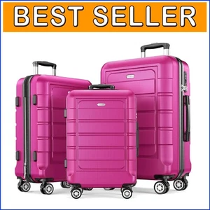 Durable 3-Piece PC+ABS Suitcase Set with Silent Double Wheels - Megenta Color - Picture 1 of 10