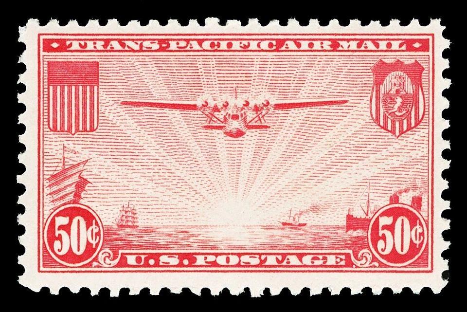 Scott C22 1937 50c Carmine China Clipper Airmail Issue Mint F-VF OG NH Cat $10 - Image 1 of 1