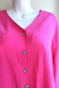 Preview Collection Womens L Silk Shirt Button Up Fuchsia Pink L/Sleeve V Neck - Picture 1 of 5