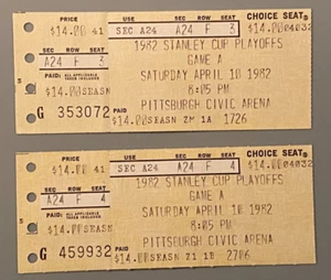 2 Vintage 1982 Stanley Cup Playoff Ticket Stubs Penguins vs NY Islanders - RARE! - Picture 1 of 2
