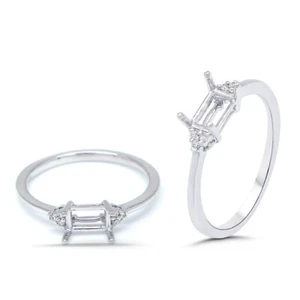 Ring Semi Mount Emerald Cut 6x4mm In 14k White Gold With Diamond Accents (39967) - Picture 1 of 6