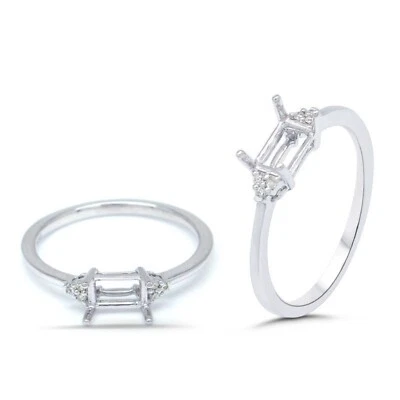 Ring Semi Mount Emerald Cut 6x4mm In 14k White Gold With Diamond Accents (39967) - Image 1 of 4