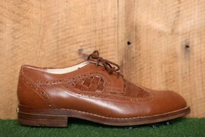 Vintage HEAD 'Commendation' Tan Woven Leather Wingtip Golf Cleat Shoes Sz. 8.5 - Picture 1 of 12