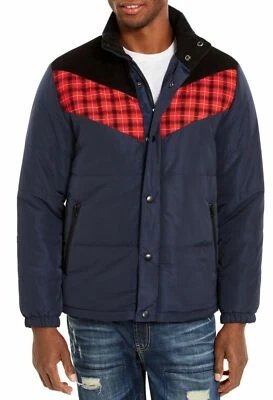 CHAQUETA BRADY AMERICAN RAG Hombre Talla M Azul Marino/Rojo Pana a Cuadros Puffer Nueva con Etiquetas Foto 1 de 3