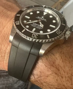 21mm BLACK FKM Caoutchouc rubber Strap 41mm Rolex Submariner 42mm Explorer II - Imagen 1 de 10