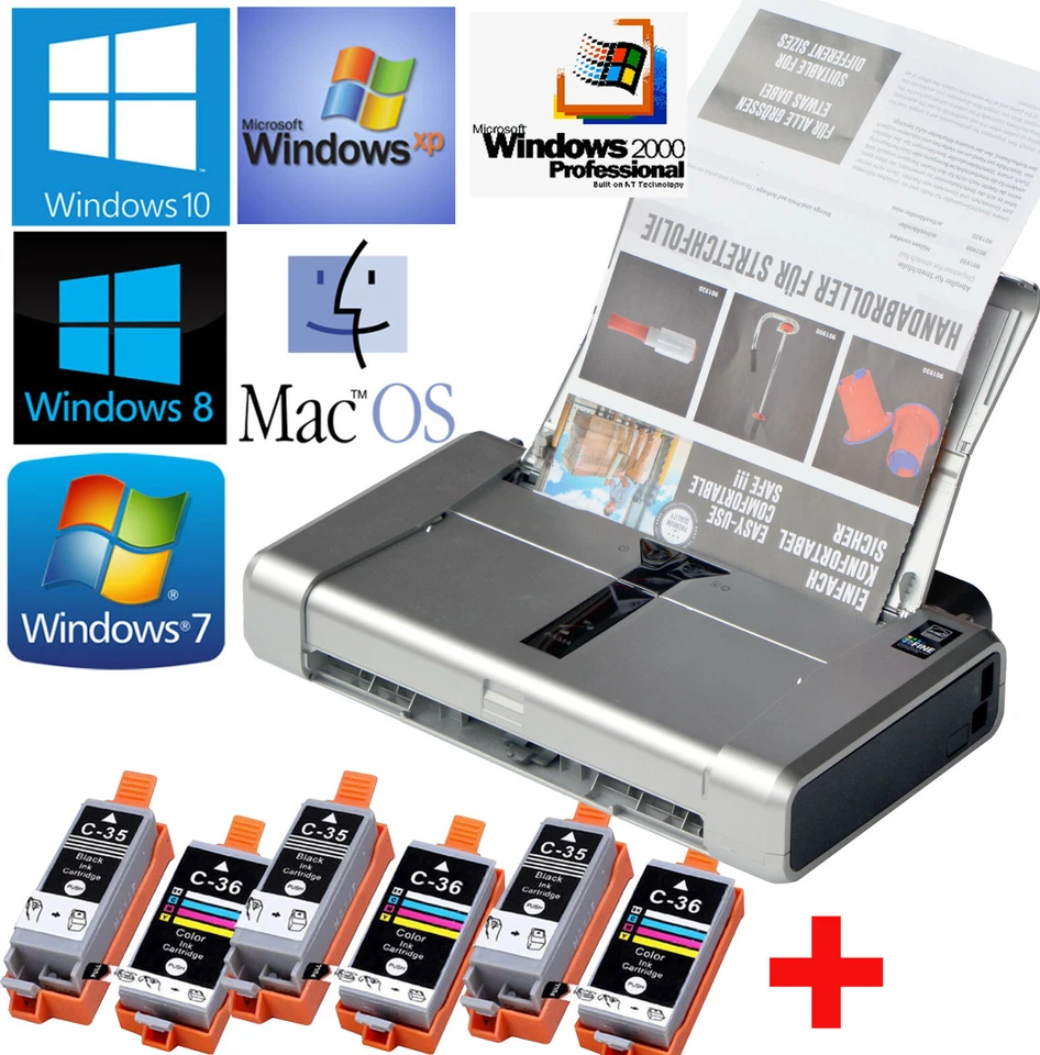KLEINER DRUCKER CANON PIXMA IP100 FÜR WIN XP 7 8 10 PRINTHEAD VOLL +3TINTENTANKS - Bild 1 von 1