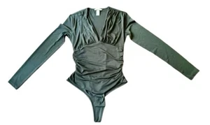 Damas Talla Pequeña Negro Body H&M Manga Larga Tanga Entrepierna a Presión Cuello en V Camisa - Imagen 1 de 13