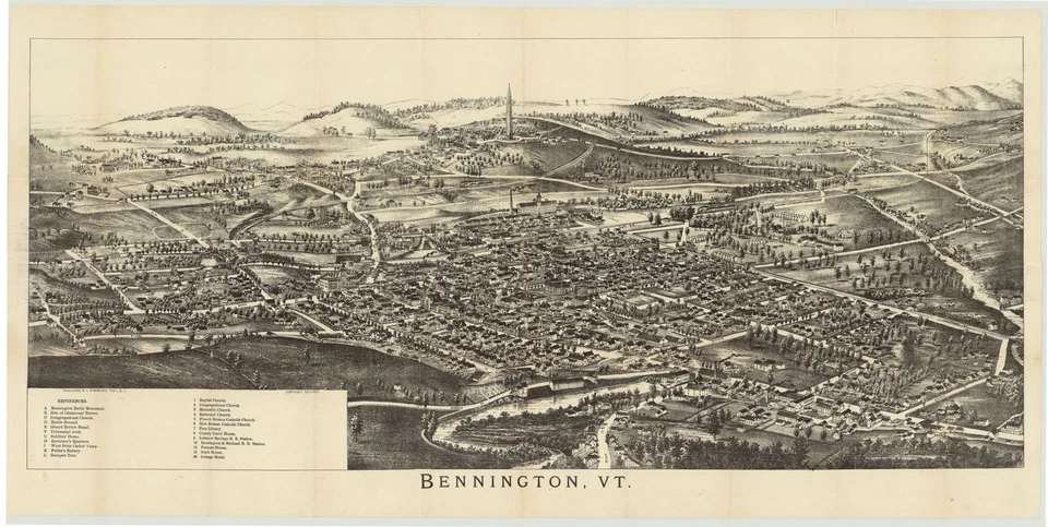 Pocket Bird’s Eye View of Bennington Vermont Ca 1891 Burleigh - Imagem 1 de 1