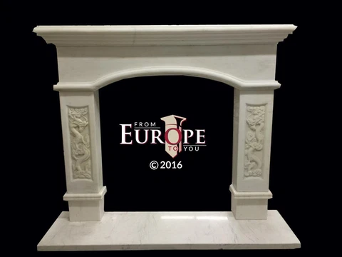 BEAUTIFUL HAND CARVED MARBLE ESTATE ASIAN DESIGN FIREPLACE MANTEL - JD656 Cover