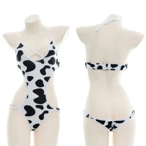 Anime Bikini Sexy Mini Cow Bra G-string Set Underwear Lingerie Swimsuit Cosplay - Picture 1 of 5
