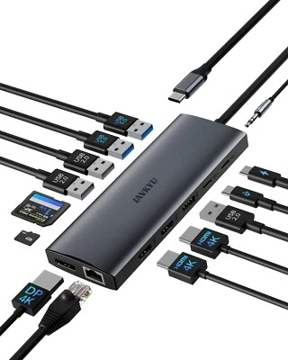 USB C Hub, 14 in 1 Laptop Docking Station  3 Monitor Triple display 4K Dual HDMI - Image 1 of 4