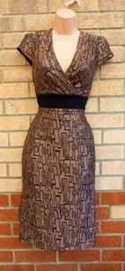 PER UNA BROWN BLACK TEXTURED ABSTRACT PRINT BODYCON FORMAL PARTY DRESS 8 S - Picture 1 of 7