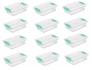 Sterilite 19618606 Small Clip Box Container, Clear Lid Colored Latches, 12 Pack - Picture 1 of 2