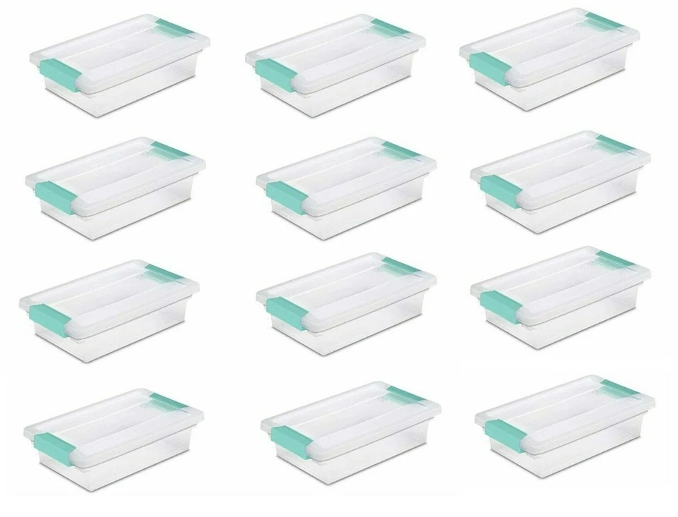 Sterilite 19618606 Small Clip Box Container, Clear Lid Colored Latches, 12 Pack	 - Image 1 of 2