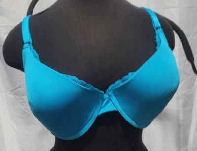 44D Blue Bra Padded Turquoise Just My Size Mesh Polka Dot Back Full Coverage New - Image 1 of 4