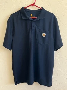 Carhartt Original Fit Short Sleeve Polo Shirt Size L Workwear Pocket Navy K570 - Picture 1 of 9