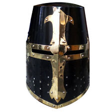 Medieval Crusader Helmet Templar Knight Helmet Black Finish Brass Design Liner