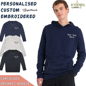Personalised Custom Embroidered AWDis Ecologie Corcovado Organic Unisex Hoodie - Picture 1 of 8