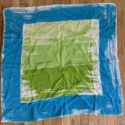 100% Silk Handrolled Scarf by Vera 1960s, signed. Turquoise Blue, Lime Green - Image 1 of 4