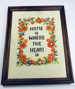 Vintage Hand Embroidered Floral Art Framed Textile Wall Hanging 16x20 70s - Picture 1 of 4