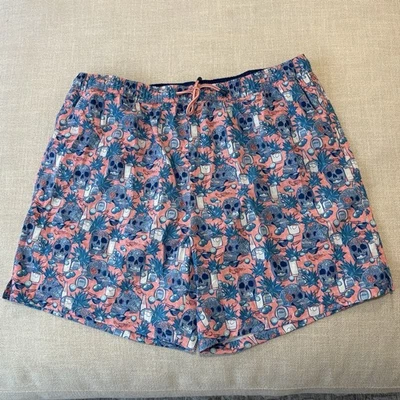 Peter Millar Swim Trunks Mens XL Pink Blue Seaside Sugar Skulls Tequila Beach - Image 1 of 4
