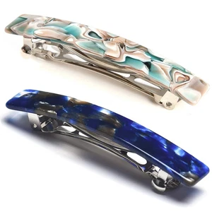 2PCS French Design Hair Barrette Tortoise Shell Celluloid Rectangle Hair Clips - Picture 1 of 10