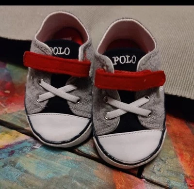 Ralph Lauren Niños Gris Azul Marino Jersey Bloques de Color Zapatillas Zapatos Talla Uk 3.5 Infantil  Foto 1 de 4