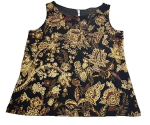 VTG White Stag Medium Sleeveless Tank Cami Gold & Black Floral Neutral Top EUC - Picture 1 of 10