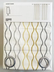 Ikea HENNY RAND curtains 57x118 " 1 pair, white/gray yellow 605.601.59 - NEW - Picture 1 of 2