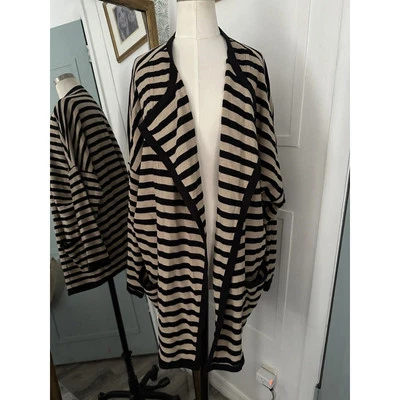 LANDS' END Open Front Cardigan Sweater Black Beige Stripe Size 2X - Image 1 of 4