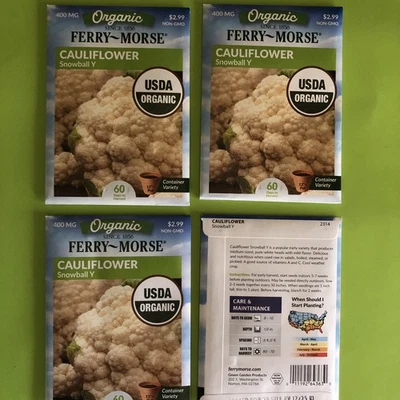 4 paquetes semillas de coliflor FERRY-MORSE semillas de jardín orgánicas, NUEVAS embaladas para 2025 Foto 1 de 3
