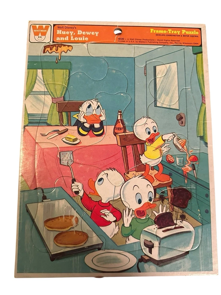 Rompecabezas vintage Whitman Disney 1973 Huey Duey Louie y Donald Duck marco-bandeja Foto 1 de 1