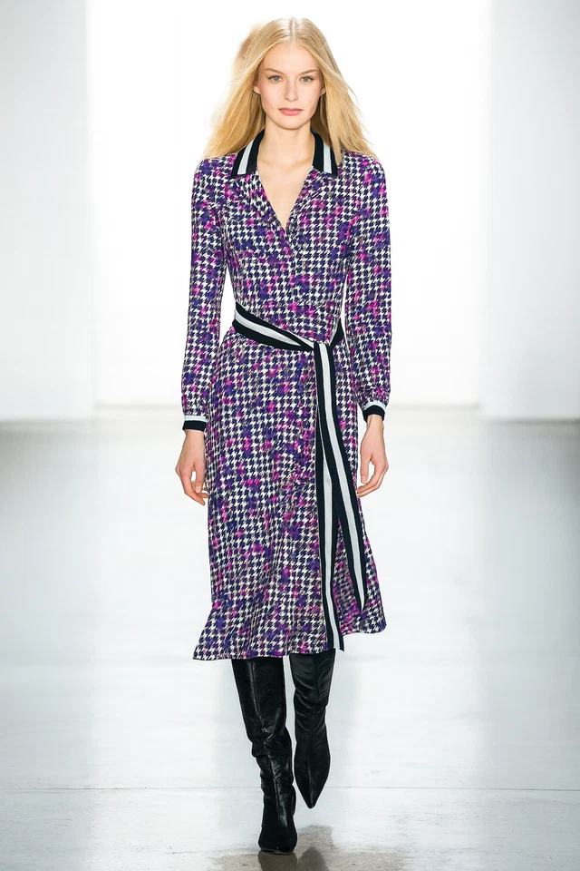 Badgley Mischka Vintage Style Purple Pink Floral Houndstooth Wrap Midi Dress * 4 - Image 1 of 1