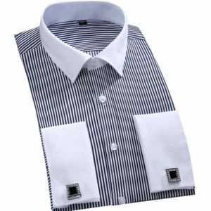 Mens Dress Shirts Clothes Striped The White Collar Formal French Cuff Shirts Top - Picture 1 of 18