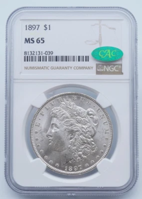 Dólar de plata Morgan 1897-P NGC y CAC MS 65 - U1061 Foto 1 de 4