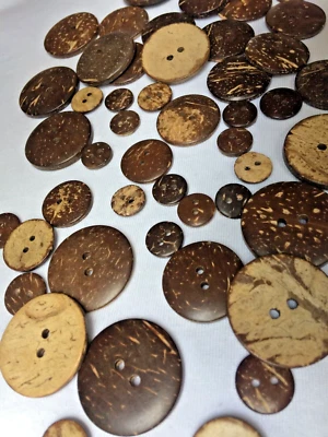 Handmade Coconut shell sewing buttons 2 holes high quality 50 lot - Image 1 of 4