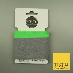 Marl Grey Lime Green Edged CUFFING - OEKO-TEX - RIBBED KNIT Cotton Stretch CF9 - Picture 1 of 1