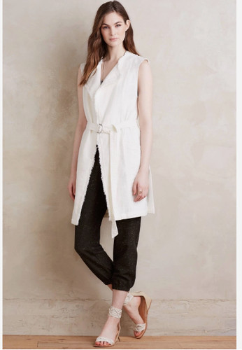 OFF WHITE Anthropologie Elevenses gilet donna taglia small bianco sporco sfilacciato luna con cintura
