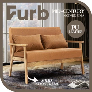 Furb 2 Seater Sofa Couch Loveseat Lounge Chair Armchair Faux Leather Brown - Picture 1 of 6