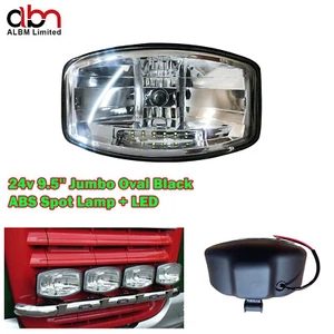 9.5'' Jumbo Oval Black ABS Spot Lamp 24v + LED To Fit Scania Volvo DAF MAN Truck - Picture 1 of 14
