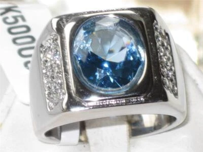 Anillo de topacio azul para hombre sello acero inoxidable 8 quilates solitario plata nuevo 500 Foto 1 de 4