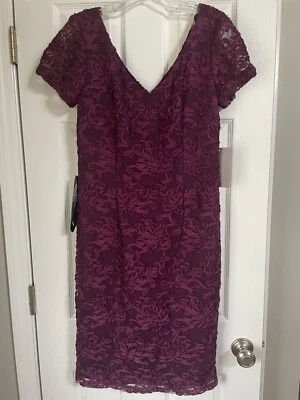 JS COLLECTIONS Womens Plum Lined Short Sleeve Knee Length Sheath Dress 10 NWT - Image 1 of 4