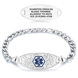 Divoti Titanium Medical Alert Id Bracelet for Women - Custom, w/Figaro Chain - Picture 1 of 13