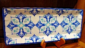 Citrus Groove Melamine White & Blue Floral Rectangular 8"x 19" Serving Tray 792 - Picture 1 of 5