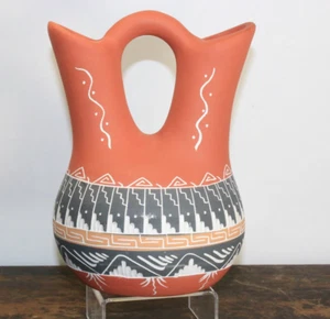 J. Watson Navajo Pottery Double Bud Vase 8" rust black white - Picture 1 of 8