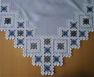 Tischdecke hellblau Hardanger Handarbeit 144x108cm - Bild 1 von 2