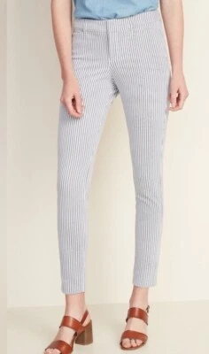 Pantalones chinos Pixie Old Navy para mujer a rayas de ferrocarril azul blanco talla 2 Foto 1 de 4