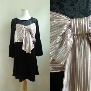 Xhilaration Fancy Dress SIze Medium Black Velour Silver Bow Holiday Party Shift - Picture 1 of 7