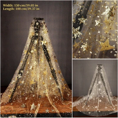 Star Lace Mesh Fabric Glitter Gauze Photography Background Yarn By Metre - Image 1 of 4