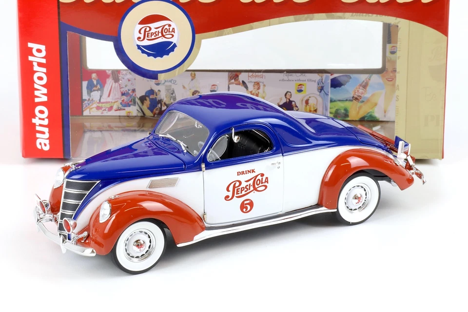 1:18 Auto World 1937 Lincoln Zephyr Pepsi Cola Blu/Bianco/Rosso - Immagine 1 di 4